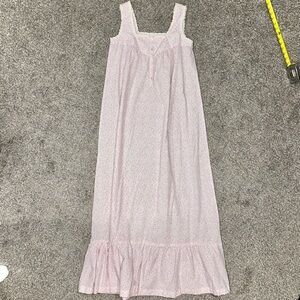 Vintage Pink Floral Lace Trim Sleeveless Cotton Blend Maxi Long Nightgown